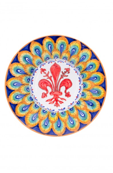 Piatto ceramica fine – Giglio e Pavone Arancio