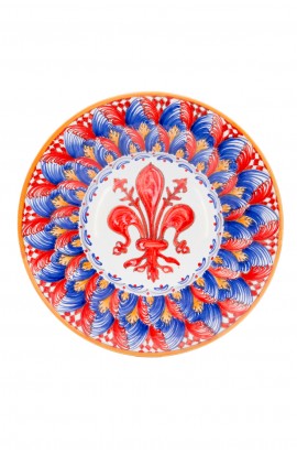 Piatto ceramica fine – Giglio e Foglina Rosso con Scacchi