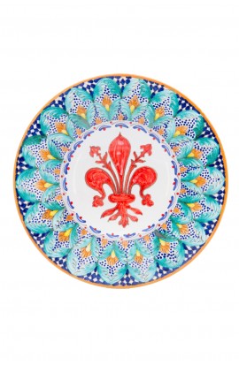 Piatto ceramica fine - Giglio e Foglina Turchese con Scacchi
