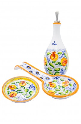 Set oliera con piattino, poggiamestoli, portaglio Melograne