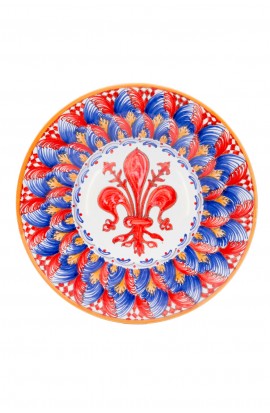 Piatto ceramica fine – Giglio e Foglina Rosso con Scacchi