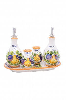Set olio/aceto/sale/pepe con vassoio Autunno