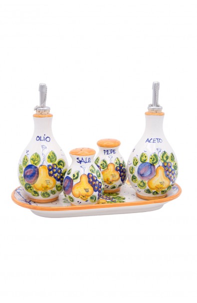 Set olio/aceto/sale/pepe con vassoio Autunno